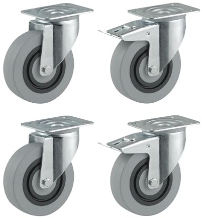 TENTE | Polyamid-Rad-Set | grau | 2 x Lenkrolle | 2 x Lenkrolle mit Doppelstopp | Rad-Ø x Breite 125 x 36 mm