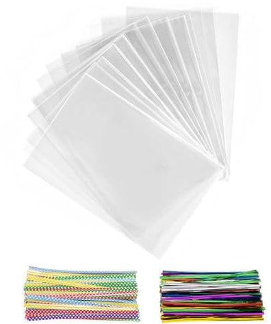 200 Pezzi Sacchetti Caramelle, 25x15 cm Sacchettini Trasparenti Buste In Cellophane con 200 Bande Metalliche Per Dolci, Biscotti, Pane, Frutta Ecc. Perfetti Per Le Feste Regalo