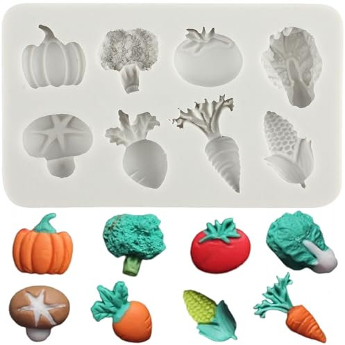 MINFEIDMS Moule en silicone pour fondant en forme de légumes, carottes, tomates, chou-fleur, chocolat pour décoration de gâteaux, cupcakes, pâte à sucre, pâte à sucre, pâte polymère