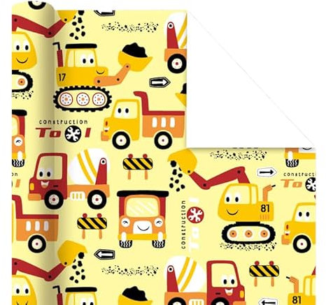 Geschenkpapier Set 4 Blatt 70 x 50 cm,Geschenkpapier Kinder,Tiere gefaltetes Papier für Geburtstag,Ostern,Weihnachten,Schulanfang(Bagger)