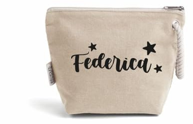 Pochette Donna In Cotone Riciclato Personalizzata con Nome e Stelle Idea Regalo Compleanno Estate Vacanze mare Trousse Porta Trucchi Oggetti Astuccio Con Stampa colorata