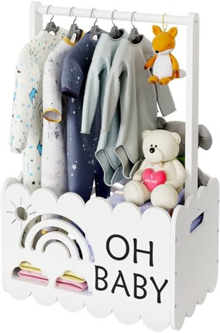 DUHARS Holz Korb für Geschenke Babyparty, Geschenkkorb Leer groß für Neugeborene Baby Dusche, Baby Shower, Personalisierte Babygeschenk Präsentkorb Leer, Oh Baby Geschenk Korb, Mädchen, Junge, Weiß
