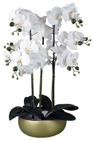 Botanik 60cm Orchid Artificial White Gold Ceramic Planter