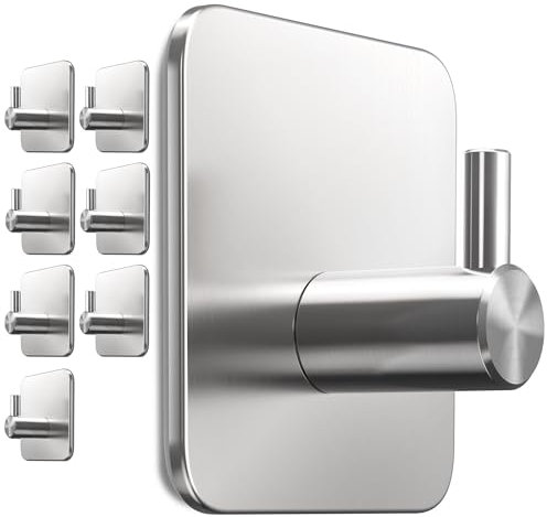 Menz Handtuchhalter ohne Bohren, 8er Set - Rostfreie Badezimmer Handtuchhalter, Klebehaken Edelstahl, Haken mit wasserfesten Klebepads, Haken selbstklebend als praktische Handtuchhaken im Bad