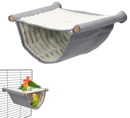 Miayical Vogel Hängematte Etagenbett, Winter Warm Vogelnest Haus, Vogelnest Höhlen Schlafplätze, Vogelhütte Hängendes Käfig Zelt, Wellensittich Spielzeug, Wellensittich Zubehör, Grau