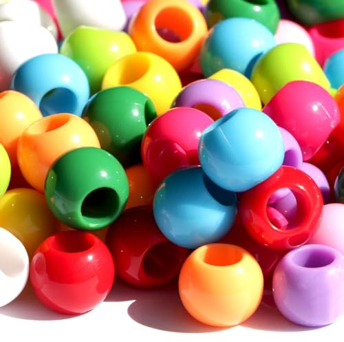 160pcs 12mm Plastics Beads Acrylic Mix 10 Color Large Hole Hair Beads(Hole:5.5mm)