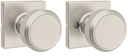 Kwikset Maven Interior Passage Door Knob, Handle for Closet and Hallway Doors, Square Non-Locking Doorknob in Satin Nickel, with Microban Protection