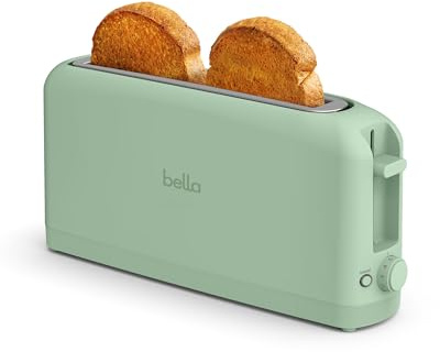 bella 2 Slice Slim Toaster, Fits-anywhere™ Kitchenware, 6 Setting Shade Control with Reheat & Cancel Buttons, Fits Sourdough, 10” Long Slot, Anti Jam & Auto Shutoff, 900 Watt, Seaglass