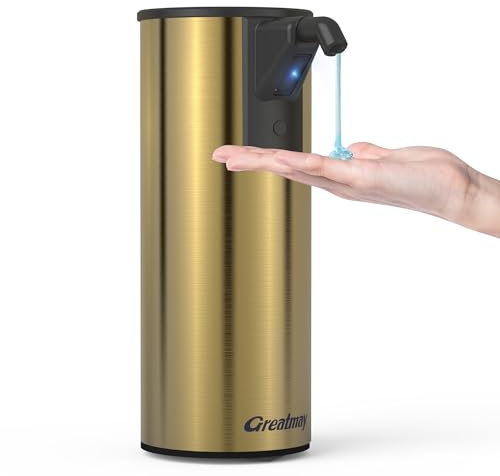 Greatmay Edelstahl automatische Seifenspender, 4 Level einstellbar Batteriebetrieb Hand Sanitizer Pumpe, berührungslose elektrische Spender für Bad, Küche (Gold)