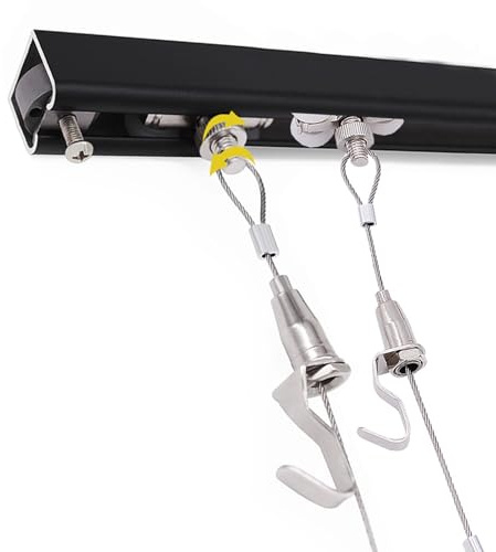 AMUFJJ bilderschienen aufhängesystem Kunstgalerie Decken-Wandhalterung Bildaufhängesystem-Bausatz, Schiene Für Fotodisplay Stahlseile Für Bibliotheken/Museen/Schulen(Ceiling Mount,2.5m/8.2ft Cable)