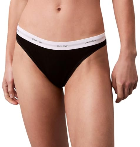 Calvin Klein Women’s Bikini Briefs with Logo Waistband, Black (Black), M