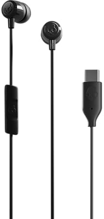 Skullcandy Jib USB-C Wired Earbuds with Noise Isolating Fit - True Black | Wired Connection, In-Ear earbuds, In-Line Microphone Call and Track Control for iPhone Android, Custom Fit with Ear Gel Sizes