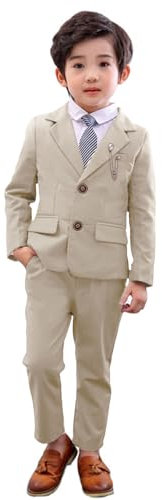 LOLANTA Completo da Ragazzo 2 Pezzi Blazer e Pantaloni per Bambini, Abbigliamento per Il Tempo Libero o Abito da Festa di Nozze, Kaki Chiaro, 3-4 Anni, 100