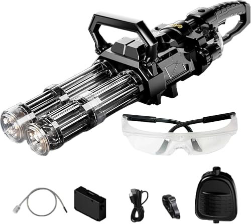 Gatling Water Gun, New Double Barrel Rotating Gatling Electric Water Gun with LED Shooting Light Range 40 Ft, High-Speed Continuous Firing, Rechargeable Battery, Capacity Backpack (Black)