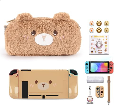 innoAura Switch Tasche mit 16-in-1 Zubehör-Set inkl. Tragetasche, Bildschirmschutzfolie & Daumenkappen-Brauner Bär