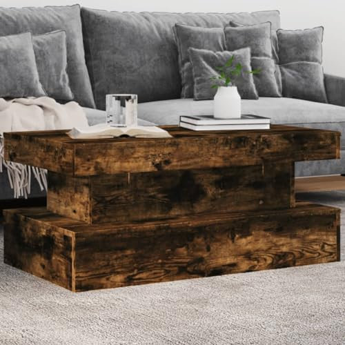 WKIEQACO Haus & Garten, Möbel-Coffee Tisch mit LED-Lichtern, Raucheiche, 90 x 50 x 40 cm