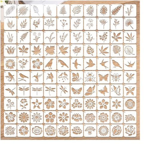 GIDWRIY 100 Stück Schablonen Malen,Stencil Schablonen Textilgestaltung Kinder,Malschablonen Klein,Tiere Blume Schablonens Kunststoff für Malerei,Zeichenschablonen Erwachsene,Stencils For Painting