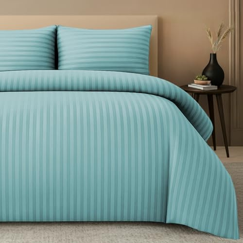 Pamposh Satin Stripe Single Duvet Cover Set Pack of 2 - Premium Hotel Quality Quilt Cover Bedding Sets - Hypoallergenic Ultra Soft Microfiber Bed Linen