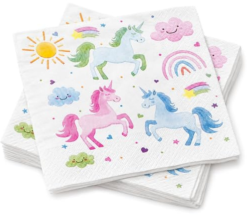 20 Stück Einhorn Deko Kindergeburtstag, Einhorn Servietten Geburtstag | Servietten Einhorn,Party Papierservietten,Mädchen Geburtstag Party Zubehör Deko Tischserviette