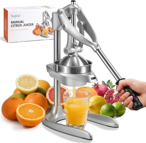 Sopito Spremi Melograno Manuale, Spremiagrumi Manuale Acciaio Inox, Spremiagrumi a Leva per Arance, Limoni, Melograno, Pompelmi, Argento