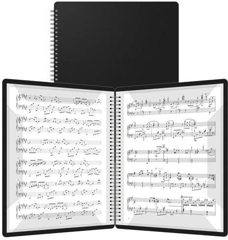 FOSHISY A4 Music Folder for Sheet Music, 40 Pockets 80 Pages, Black | A4 Music File Folder, Black Sheet Music Holder, 3 Side Tabs Choir Folder for Piano, Musicians, Band, Performances