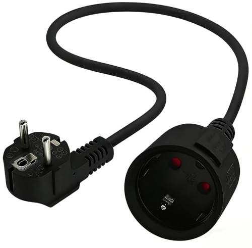 Schuko Verlängerungskabel Kurz, Schutzkontakt Verlängerungskabel, Schwarz 16A /250V, Netzkabel Steckdosenverlängerung, 3x1,5 mm² 16A 250V IP44 Für Zuhause, Büro, Außenbereich 90 Grad