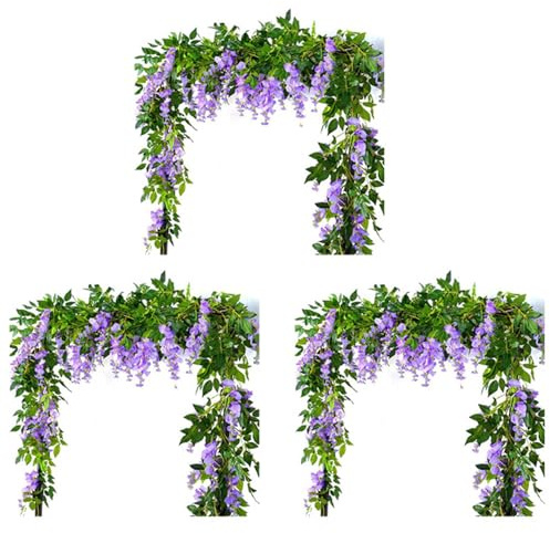 ISTOVO 6 Pièces 7 Pieds/Pièces Vigne de Artificielle, Guirlande de Fleurs Vigne de Rotin Fleurs Suspendues pour Cérémonie en Plein Air, Violet