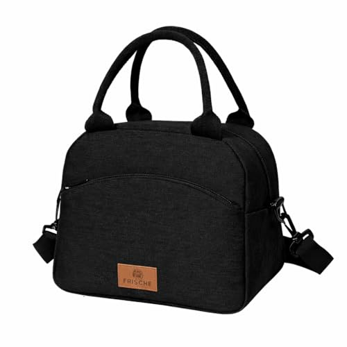 DisMa | Bolsa Térmica Porta Alimentos | Lonchera Portátil de Tela con Asas, Aislamiento térmico, Reutilizable para Comida | Lunch bag para Oficina, Escuela o Picnic | Tamaño 25,5x21,5x14 cm | (Negro)
