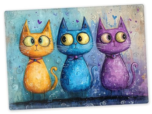 Cute and Colourful Cats Glass Chopping Board Large Kitchen Worktop Saver 40cm x 30cm (Design 1)