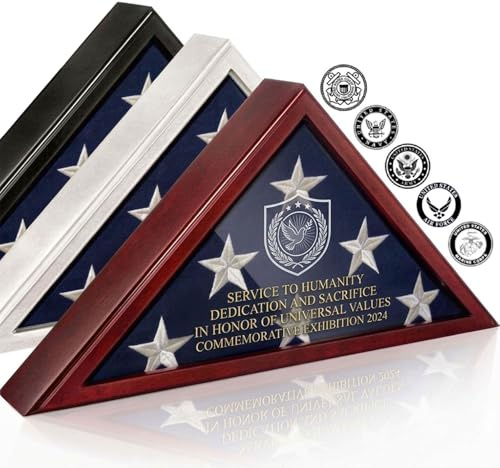 Personalised Flag Display Case, Custom Passion Case for 5’ x 9.5’ Burial Flag, Laser Engraved Solid Wood, Durable and Sturdy Solid Wood Holders, Veteran Memorial Display Case with Glass Front
