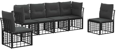 vidaXL Outdoor-Sofagarnitur Schwarz Polyester, Modernes Outdoor-Sofa-Set, wetterbeständige modulare Bauweise, verstellbare Füße, Gartenmöbel, Lounge fürs Patio