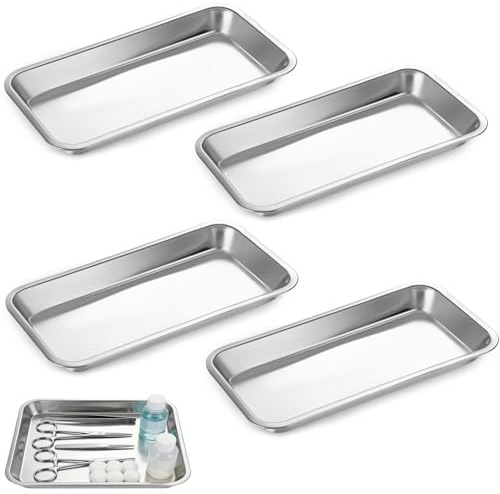 PEAPIN 4 PCS Metal Laboratory Supplies Trays, Stainless Steel Trays | Metal Laboratory Supplies Trays, Stainless Steel trays, Dental Clinical Tray, Metal Tray Surgical Sterilization