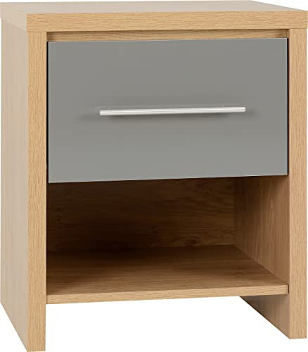 Seconique Seville 1 Drawer Bedside in Grey Gloss/Light Oak Effect Veneer