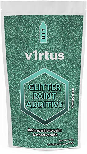 v1rtus Glitter Paint Additive - Turquoise Blue | Metallic Flakes for Adding Sparkle to Paints & Wood Varnish | Add to Emulsion, Acrylic & Latex for Indoor Sparkly Walls | 100 g