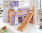 Froschkönig24 Hochbett Leo Kinderbett mit Rutsche Spielbett Bett Natur geölt Lila/Weiß/Herz