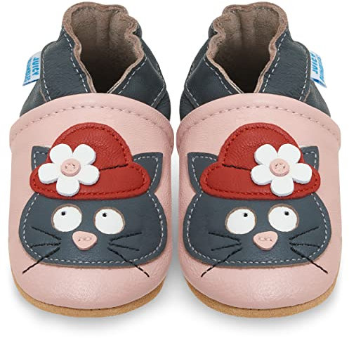 Juicy Bumbles - Weicher Leder Lauflernschuhe Krabbelschuhe Babyhausschuhe mit Wildledersohlen. Junge Mädchen Kleinkind- Gr. 6-12 Monate (Größe 20/21)- Schwarze Katze