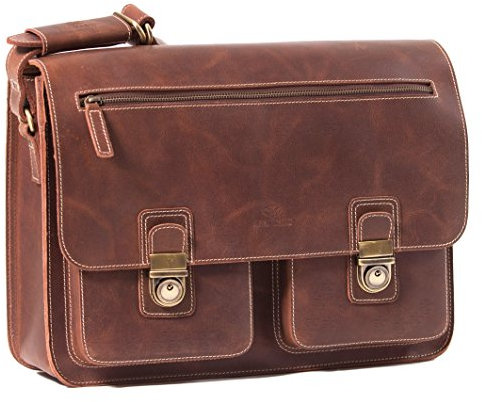 ALMADIH Leder Messenger *NEIL* handgefertigt aus robustem Premium Rindsleder braun Vintage Sattlerqualität - Umhängetasche Laptoptasche Notebook Businesstasche Lehrertasche Unitasche Schultertasche