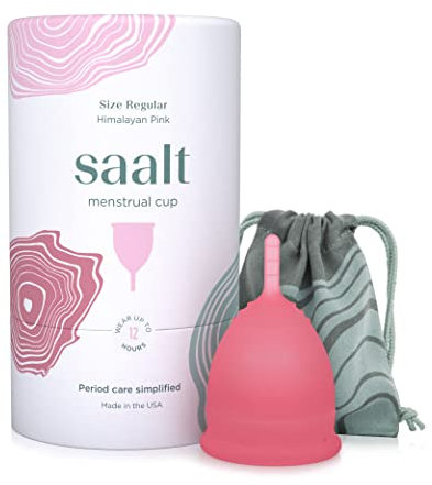 Saalt Menstrual Cup - Premium Design - Most Comfortable Period Cup - #1 Active Cup - Wear for 12 Hours - Soft, Flexible, Reusable Medical-Grade Silicone (Regular, Himalayan Pink)