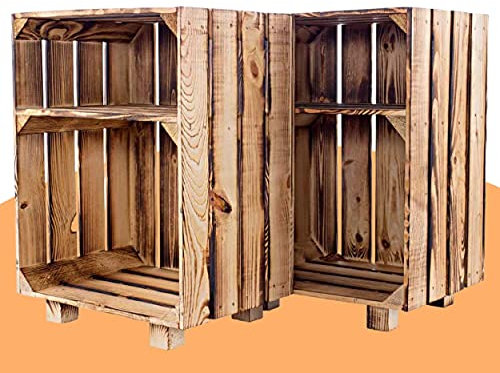 Vintage-Möbel24 GmbH 2ER Set - NACHTTISCH MIT Boden IN *GEFLAMMT* 30,5X40X54CM, Regal, Schrank, Ablage,Holzschrank, Obstkiste,Apfelkiste,Holzkiste, Nachtscharank