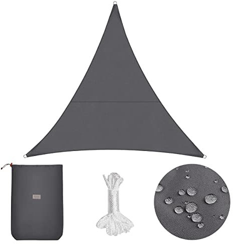 Sekey Sonnensegel Wasserdicht 3x3x3m Dreieckig PES Polyester, Sonnenschutz 95% UV Schutz Windschutz Reißfest Wetterfest, für Balkon Garten, mit Ösen und Befestigungsseile, Anthrazit