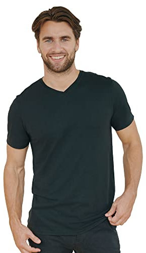 DANISH ENDURANCE Men's Organic Cotton Short Sleeve T-Shirt, Premium Blend, Crew & V-Neck, V-Neck - Jet Black, XXL