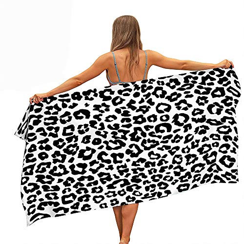 FANSU Strandtücher Mikrofaser Schnelltrocknend, Abstrakter Tierdruck Tragbar Sand Proof Ultraleicht Strand-Badetuch Ideal als Strandtuch,Reisetuch,Badetuch,Sport (Weißer Leopard,150 * 180cm)