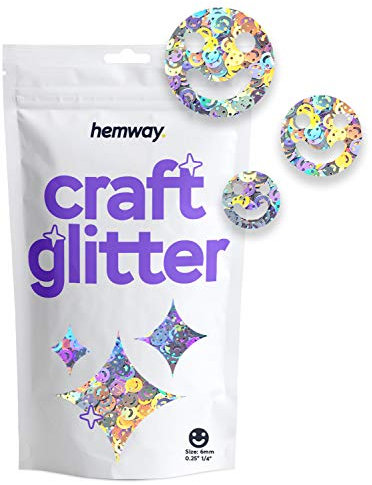 Hemway Craft Glitter - Smiley Face Shaped 50g Silver Holographic | Metallic Sequin for Resin & Epoxy Crafts | Supplies for Tumblers, Cards, Jewellery, Candle, Hair, Face, Body & Nail Art