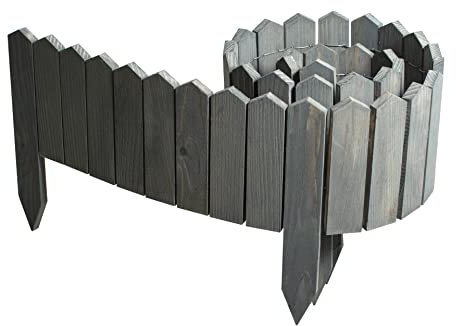 BOGATECO Rollborder Valla de Madera Longitud 200cm & 10 cm de Altura Abeto | Borde para el jardín, Valla para marcar senderos, límites de parterres y Cespedes | Elastico | Impregnado | Antracita