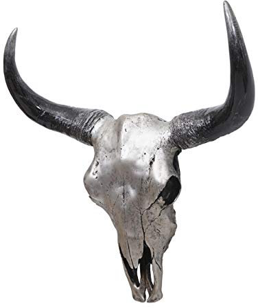 Mendler Deko Schädel 45cm HWC-T454, Polyresin Stier Bulle Longhorn Kopf Trophäe, In-/Outdoor - silberfarben