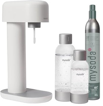 Mysoda: Ruby Set - Wassersprudler aus Aluminum mit 1L und 0.5L Quick-Lock BPA-frei Plastikflasche und CO2-Zylinder - Weiß