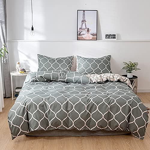 OPOWWEE Bettwäsche Set 135x200cm Geometrisch Grün Weiß Bettbezug 100% Weiche Microfaser Wende Bettdecken + 1 Kissenbezug 80x80cm