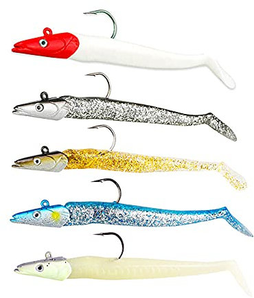 Lead Head Jigs Soft Fishing Lures Swimbaits with Hooks Sinking Baits for Saltwater & Freshwater(5pcs/Set) (0.78oz-4.3)