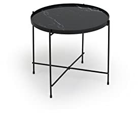 LIFA LIVING Runder Couchtisch in Schwarz, Luxuriöser Beistelltisch aus Metall & Glas, Kaffeetisch im Marmor Design, ø 50 x 38 cm, max. 5 kg belastbar