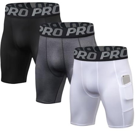 LANBAOSI 2-3er Pack Herren Kompressionsshorts mit Tasche Laufen Fitnessstudio Sportliche Strumpfhose Baselayer Sommer Schnell Trocknende Sporthose